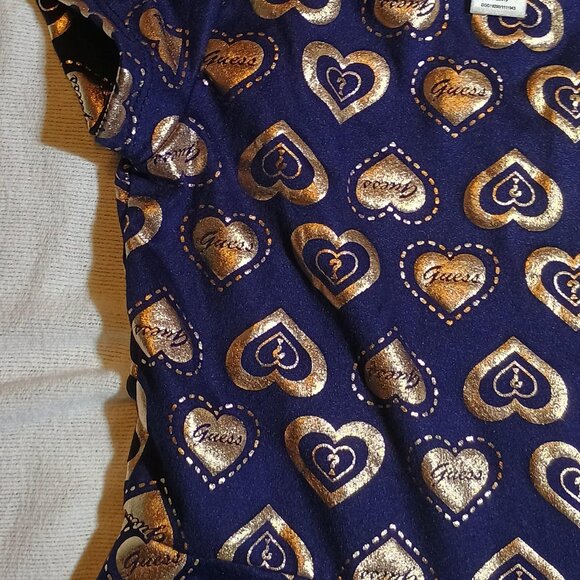 GUESS/Dress/Girls Large 6X/Gold & White/Heart Print Short Sleeve Casual Fashion - Picture 6 of 11